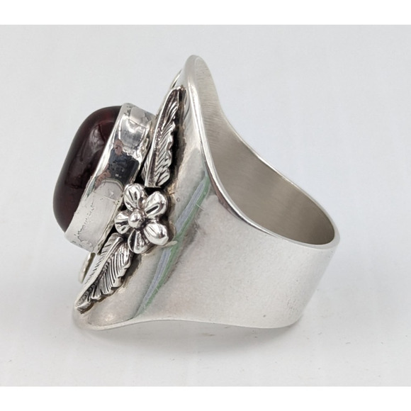 Vintage Carol Felley Sterling Silver Amber Wide Ring Sz 8 12g Southwest - Picture 7 of 12